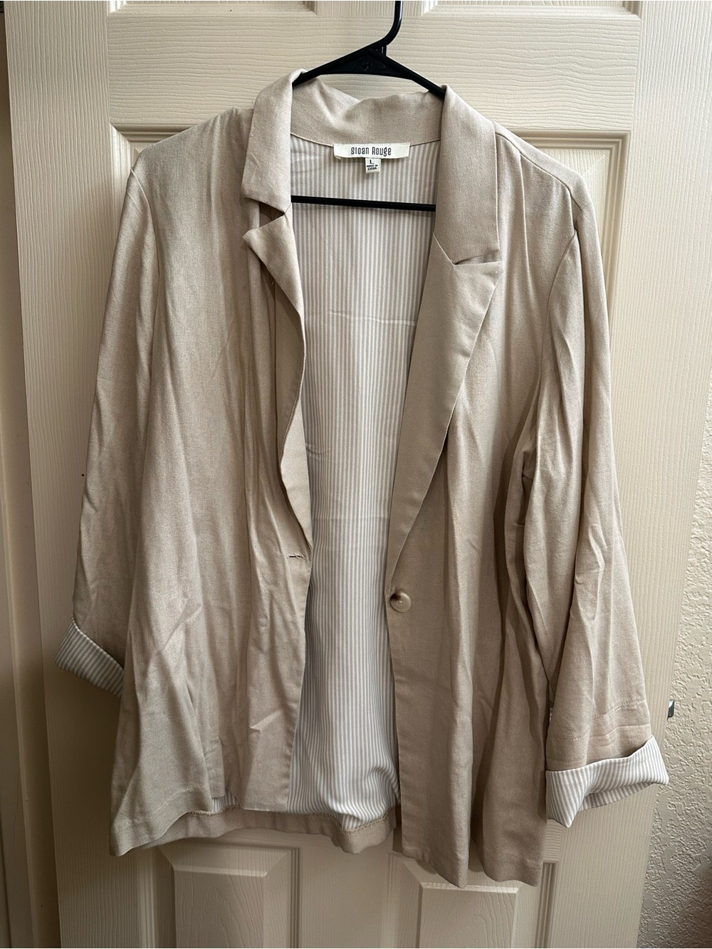Beige Draped Single-Button Blazer Jacket by Sloan Rouge